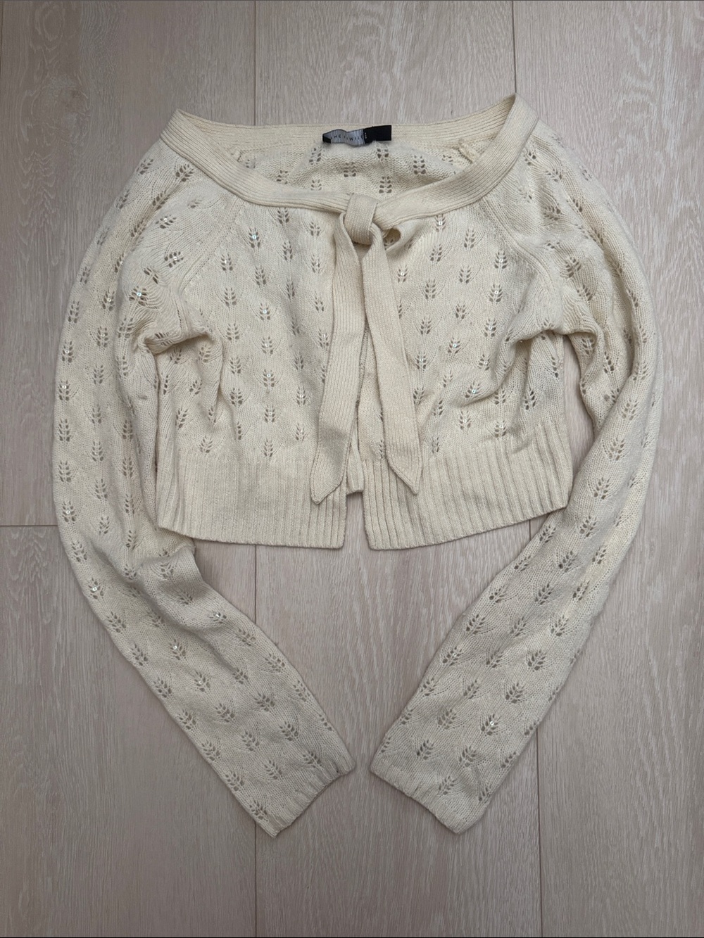 The Limited Cream Tie-Front Cropped Lambs Wool Blend Cardigan